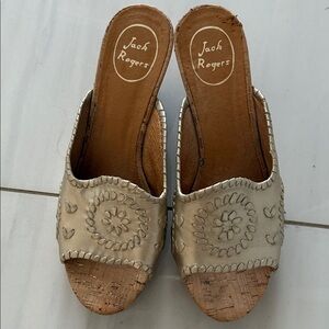 Jack Rogers Cream Embroidered Clogs